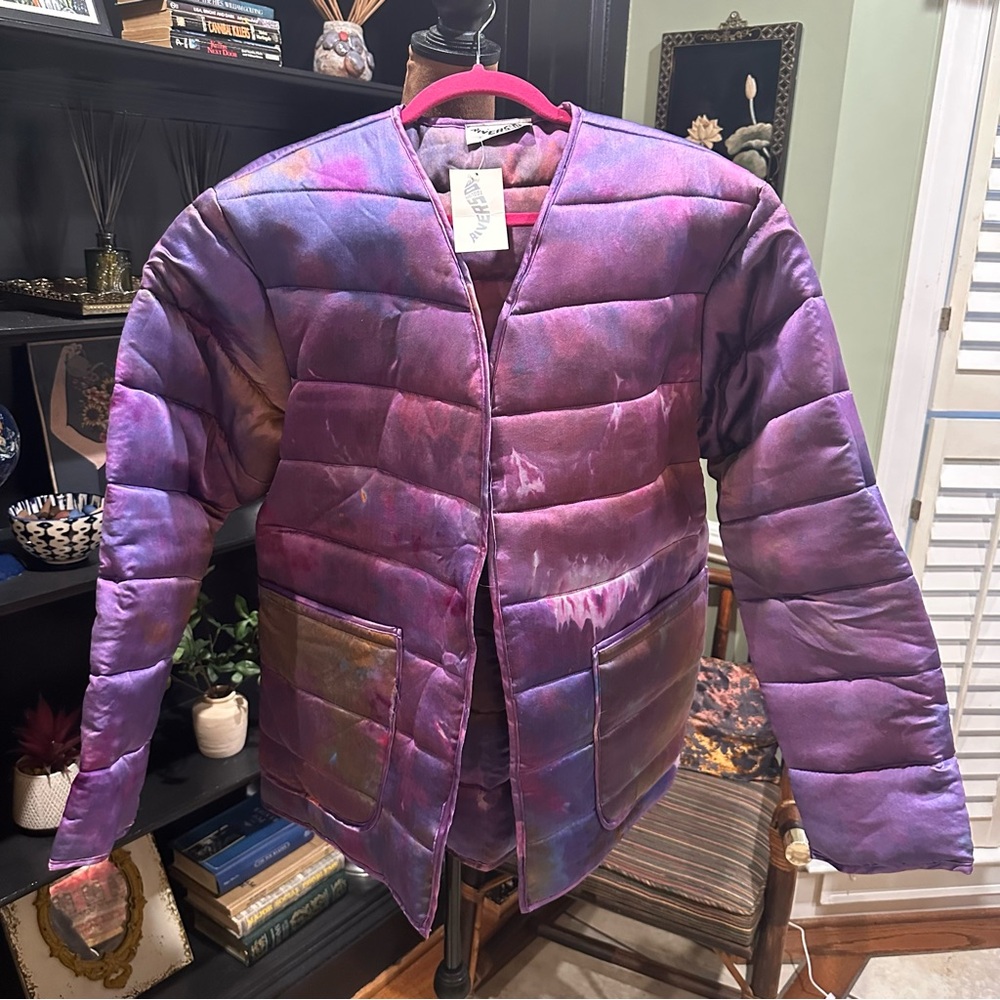 Free People X Riverside Tool & Dye Major Silk Quilted Jacket Purple One Size